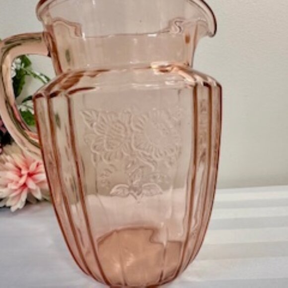 Pink Mayfair Open Rose Depression Glass Pitcher Vintage 1930s Water Jug Floral - Picture 5 of 6